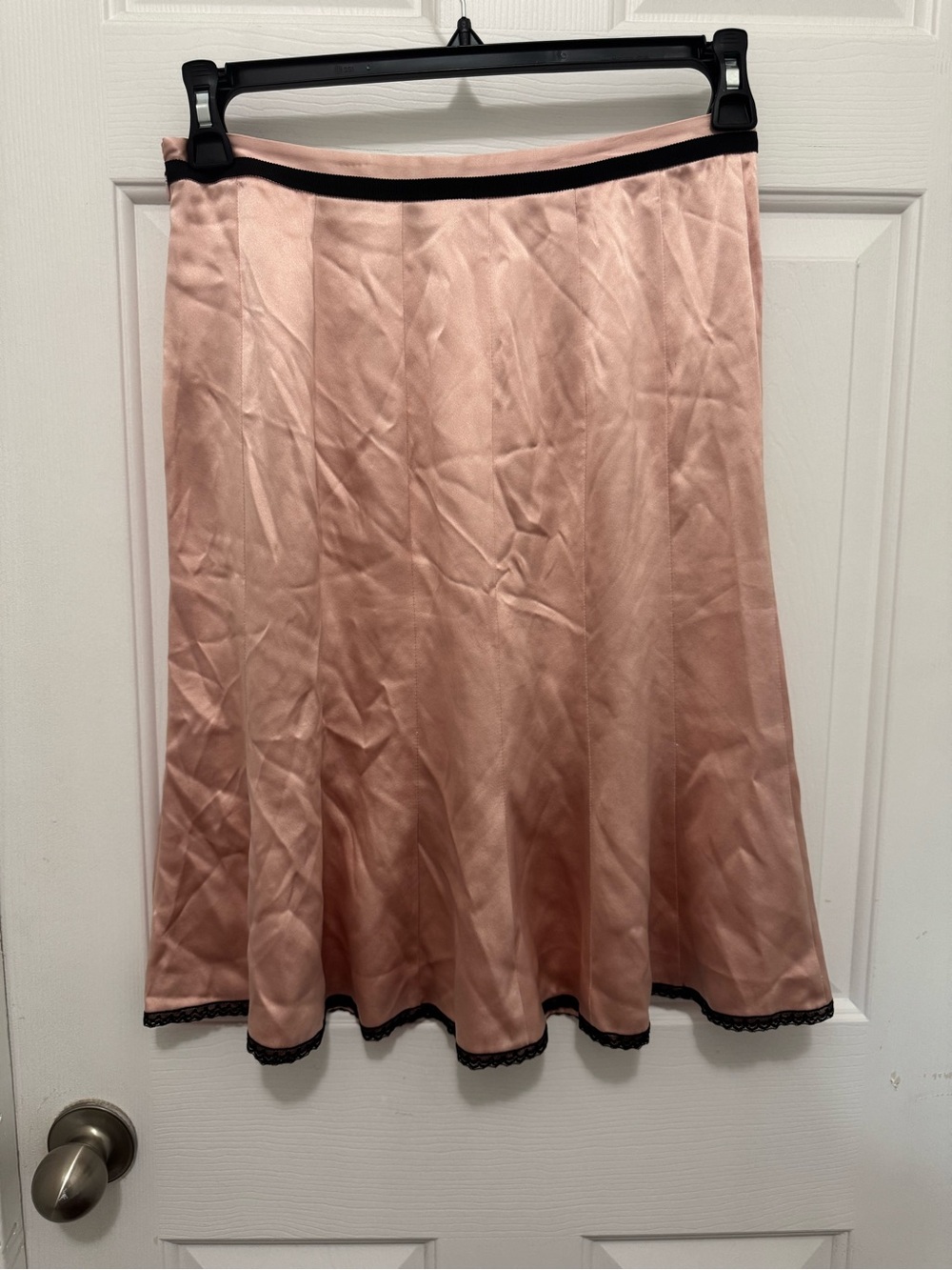 Y2K Style Express Blush Pink A-Line 100% Silk Skirt with Black Trim - Picture 8 of 15